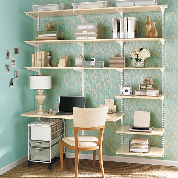 Sand & White Elfa Office The Container Store